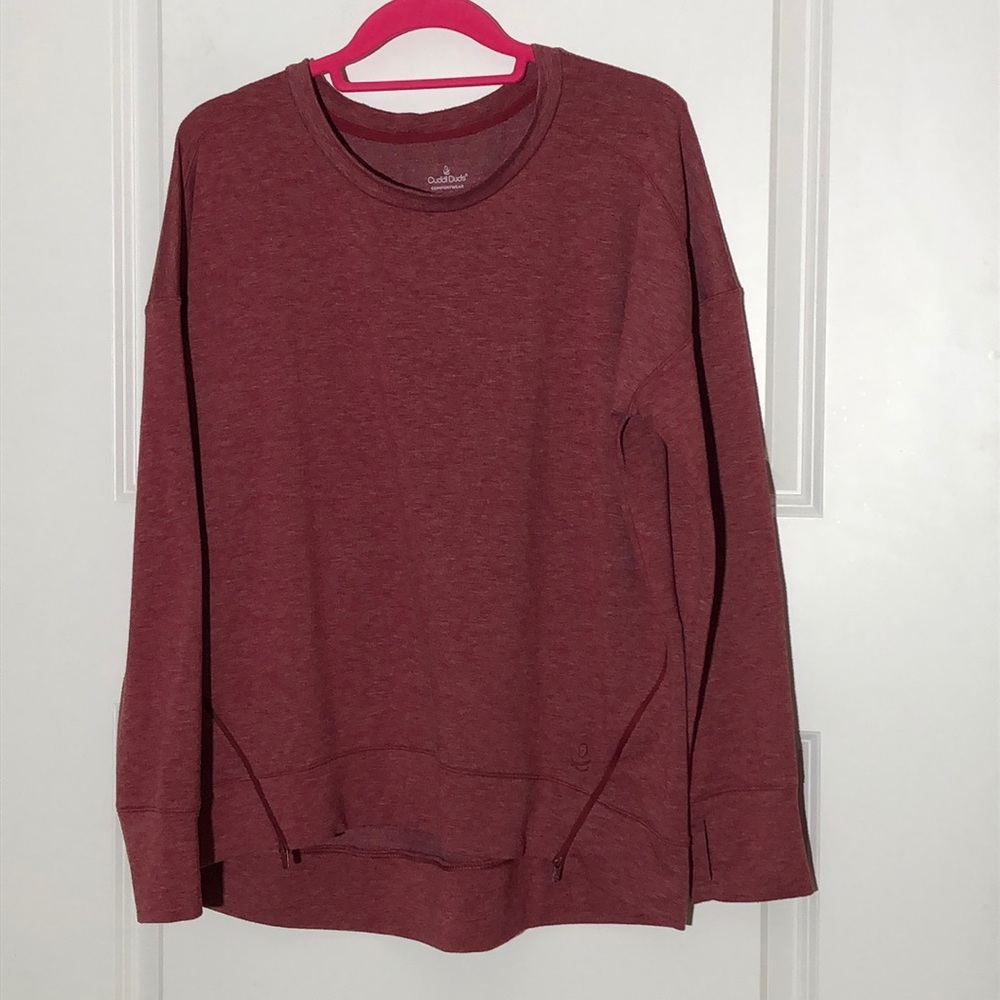 Cuddl Duds Comfort Wear Maroon Sweatshirt Large Side Zip